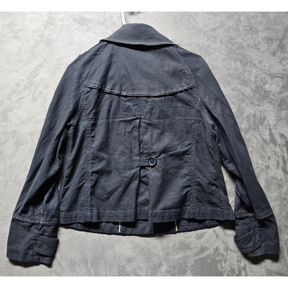 Massimo Dutti Womens L Navy Blue Cropped Trench Jacket Cotton Made in Portugal - Picture 4 of 9